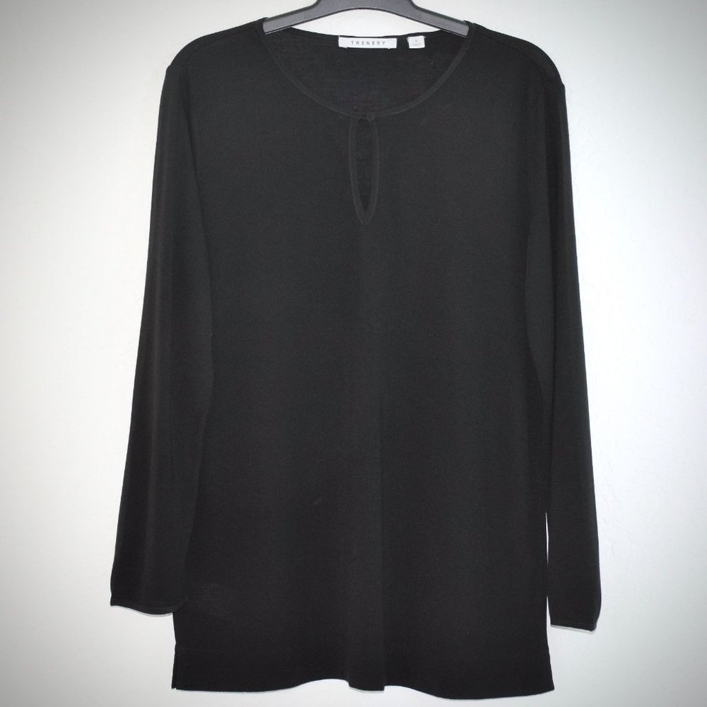🔥 Trenery Black Knit Top S Lyocell Silk 3/4 Sleeves 60197502 Scoop Neck KeyHole